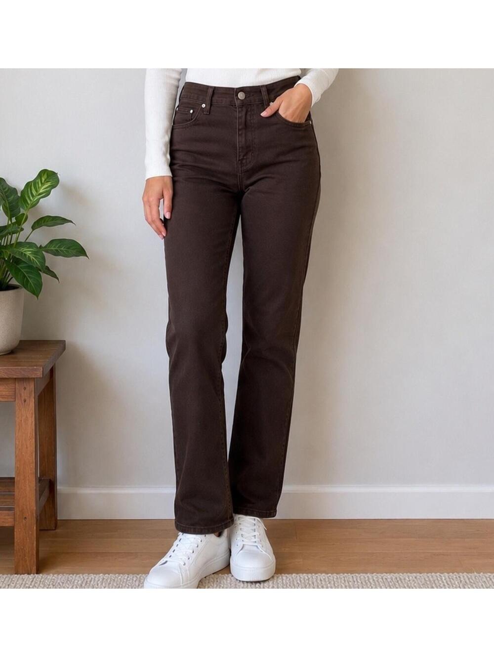 Quince Chocolate Brown Straight Leg Pants Size 24 Minimalist Classic Forest